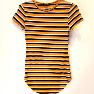 Revamped Girls T-Shirt Casual Dress Gold and Black‎ Striped Comfortable Size M